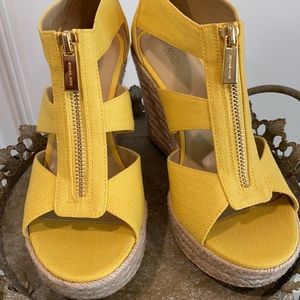 NWOT yellow Michael Kors wedge espadrilles
